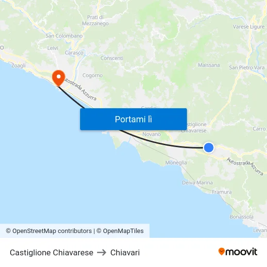Castiglione Chiavarese to Chiavari map