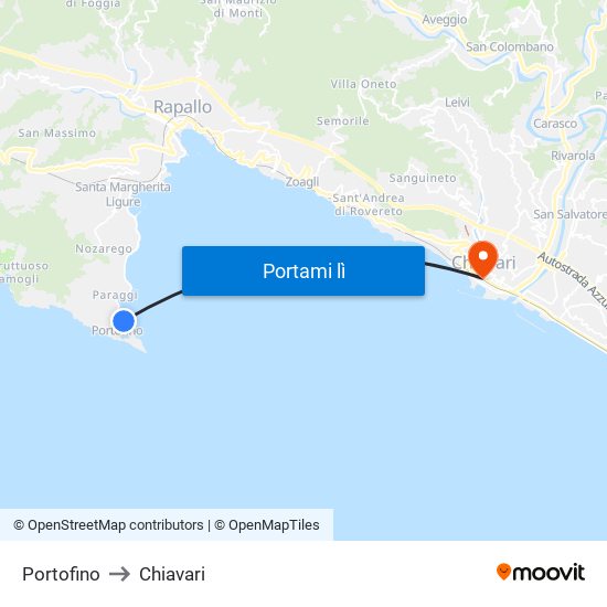 Portofino to Chiavari map