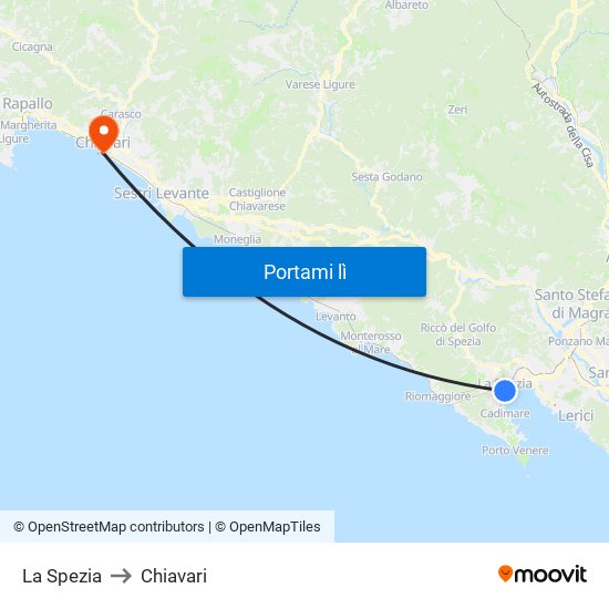 La Spezia to Chiavari map