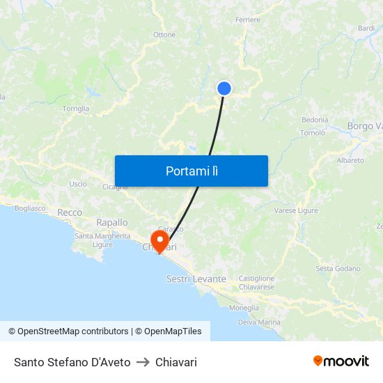 Santo Stefano D'Aveto to Chiavari map