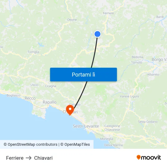 Ferriere to Chiavari map
