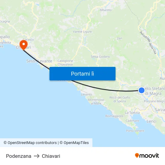 Podenzana to Chiavari map