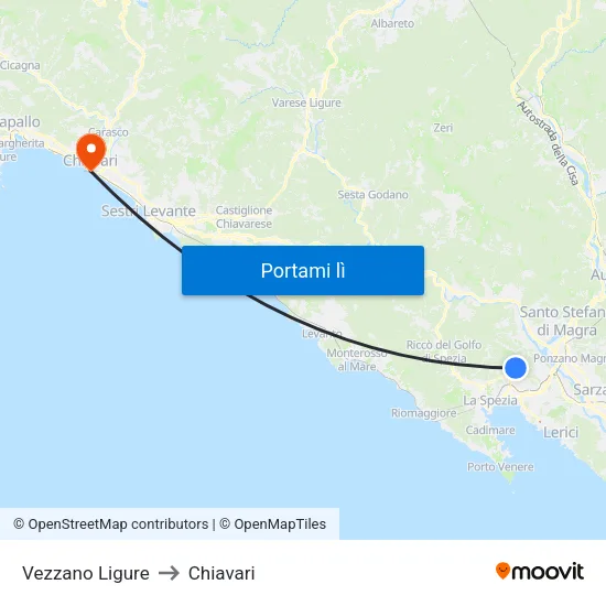 Vezzano Ligure to Chiavari map