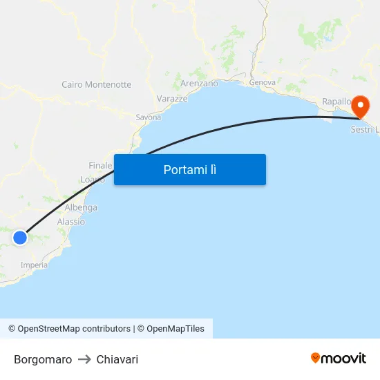 Borgomaro to Chiavari map