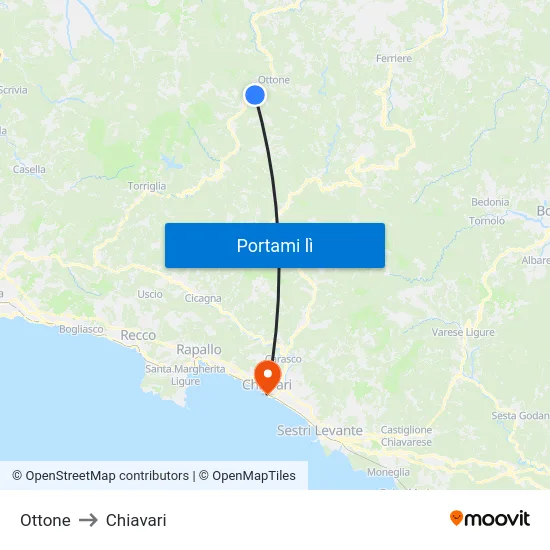 Ottone to Chiavari map