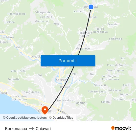 Borzonasca to Chiavari map