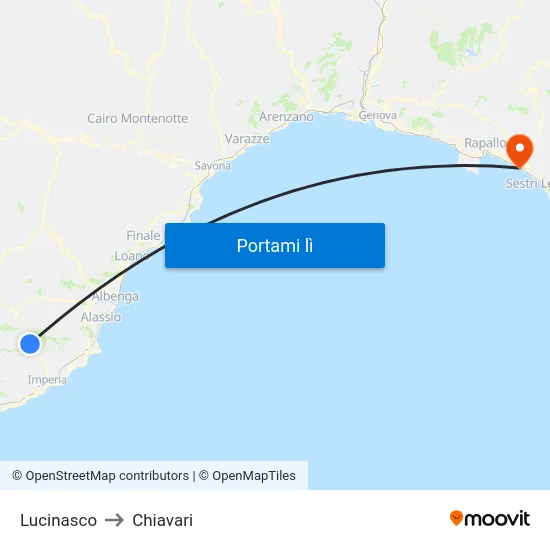 Lucinasco to Chiavari map