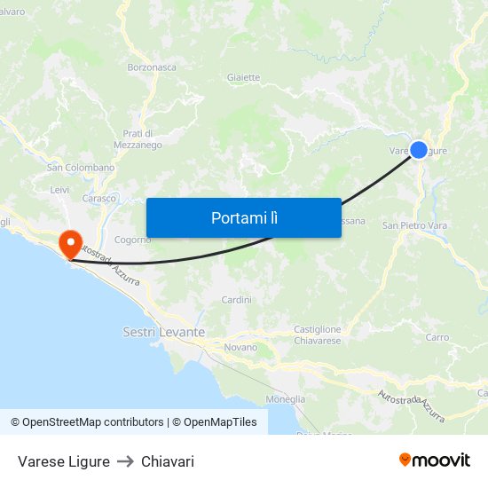 Varese Ligure to Chiavari map