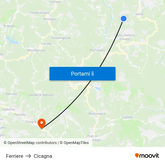 Ferriere to Cicagna map