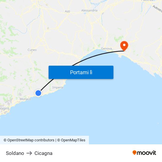 Soldano to Cicagna map