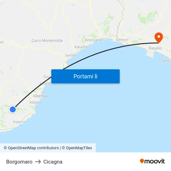 Borgomaro to Cicagna map