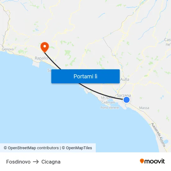 Fosdinovo to Cicagna map
