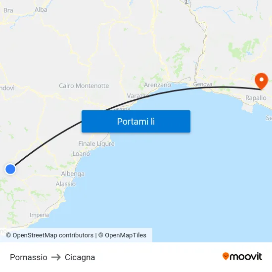 Pornassio to Cicagna map