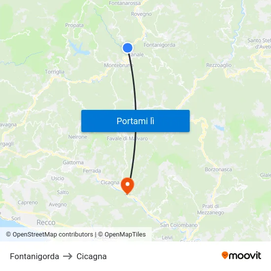 Fontanigorda to Cicagna map