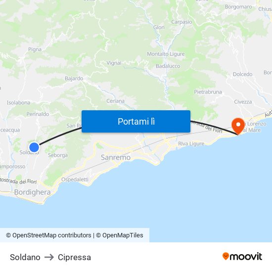 Soldano to Cipressa map