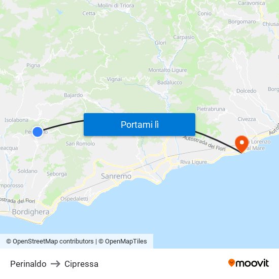 Perinaldo to Cipressa map