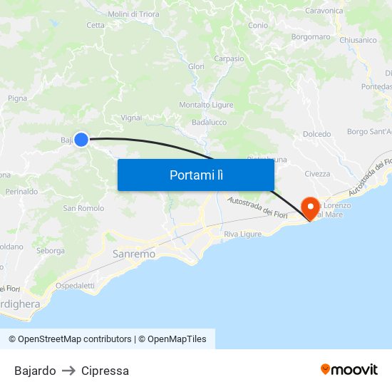Bajardo to Cipressa map