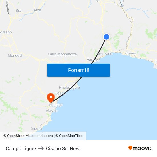 Campo Ligure to Cisano Sul Neva map