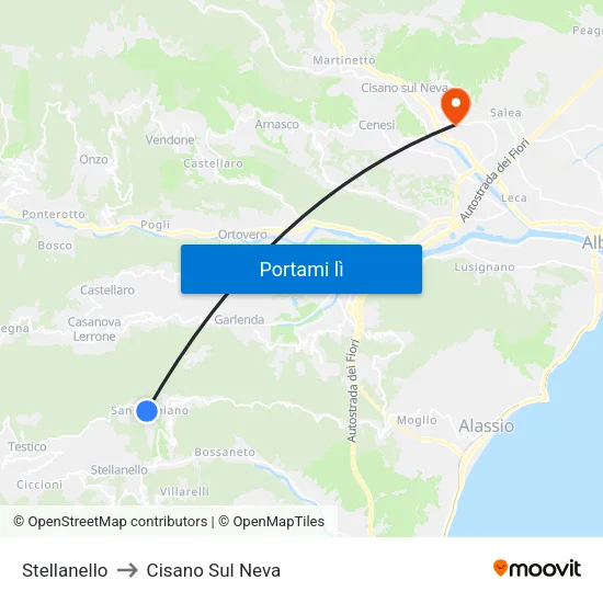 Stellanello to Cisano Sul Neva map
