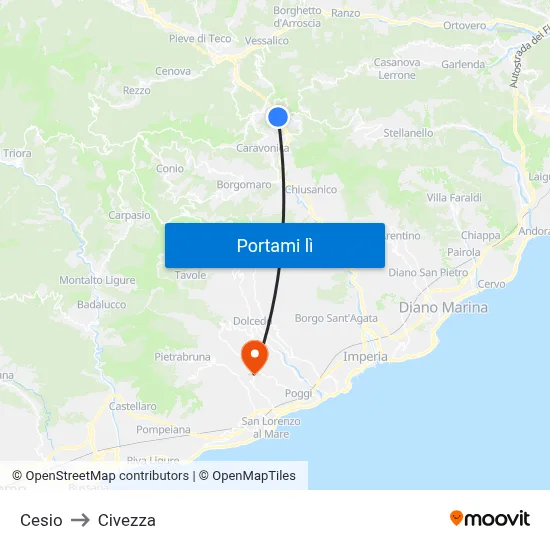 Cesio to Civezza map