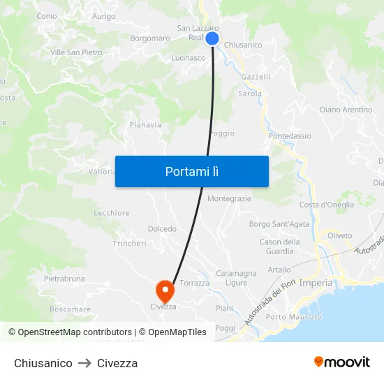 Chiusanico to Civezza map