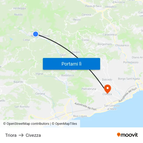 Triora to Civezza map