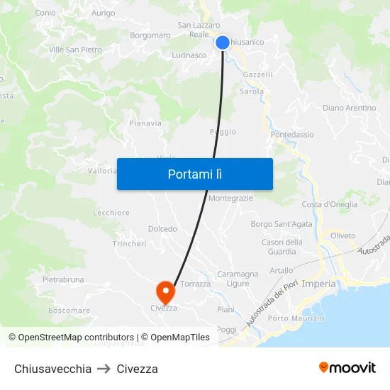 Chiusavecchia to Civezza map