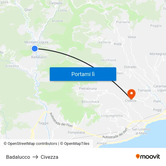 Badalucco to Civezza map