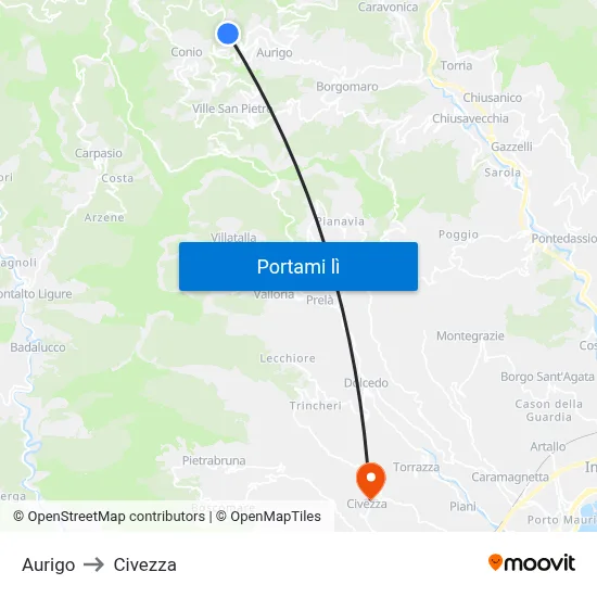 Aurigo to Civezza map