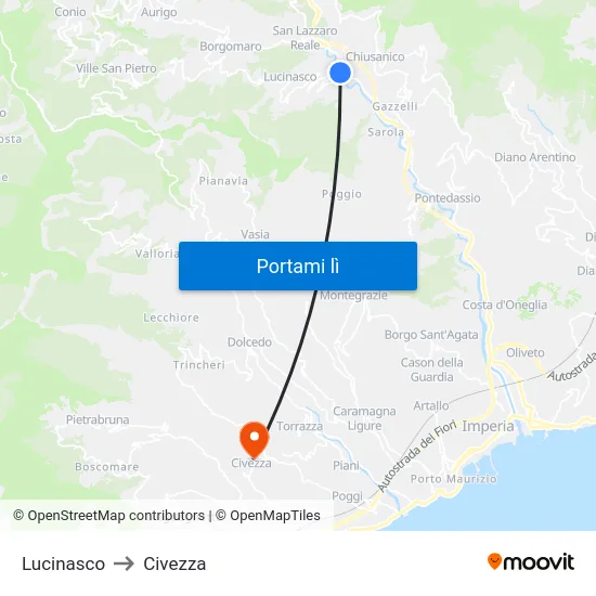 Lucinasco to Civezza map