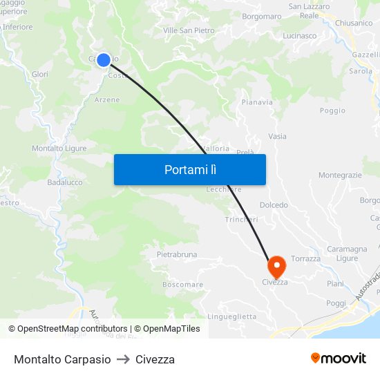 Montalto Carpasio to Civezza map