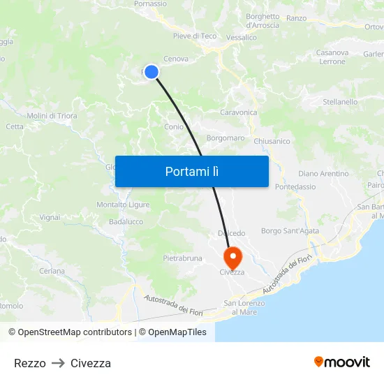 Rezzo to Civezza map