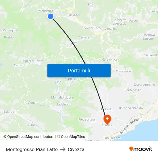 Montegrosso Pian Latte to Civezza map
