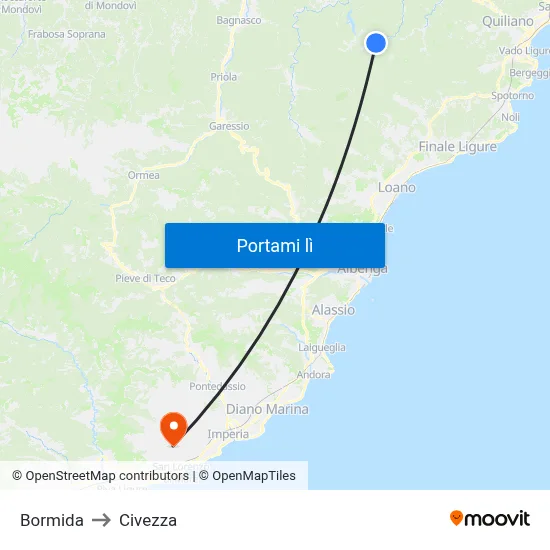 Bormida to Civezza map