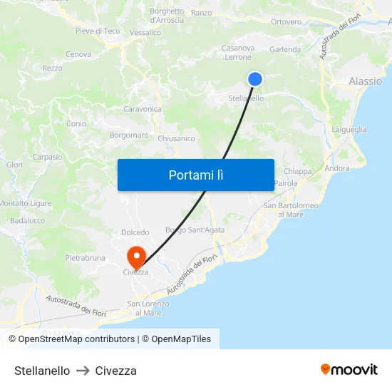 Stellanello to Civezza map