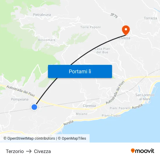 Terzorio to Civezza map
