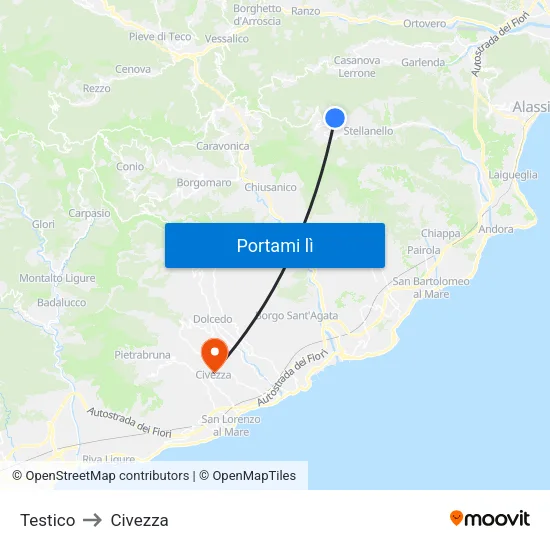 Testico to Civezza map