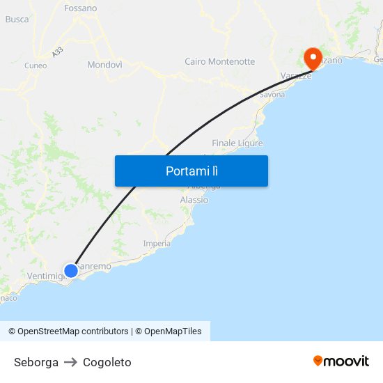Seborga to Cogoleto map