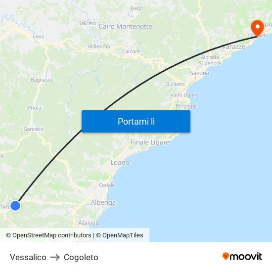Vessalico to Cogoleto map