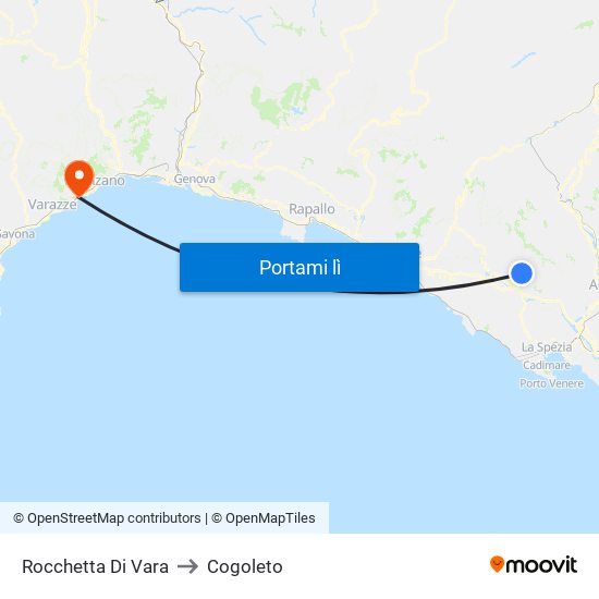 Rocchetta Di Vara to Cogoleto map