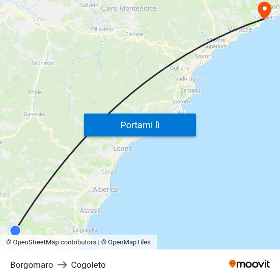 Borgomaro to Cogoleto map