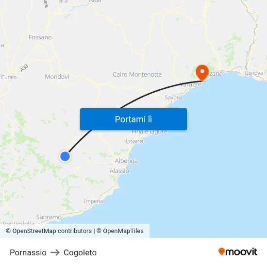 Pornassio to Cogoleto map