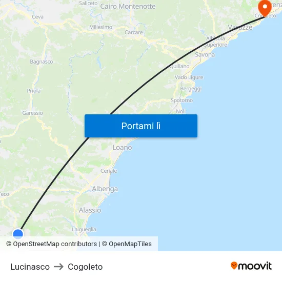 Lucinasco to Cogoleto map