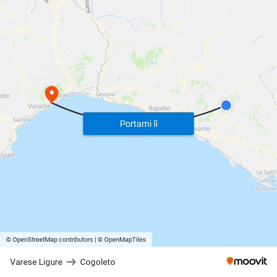 Varese Ligure to Cogoleto map