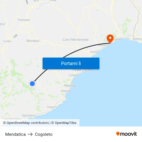 Mendatica to Cogoleto map
