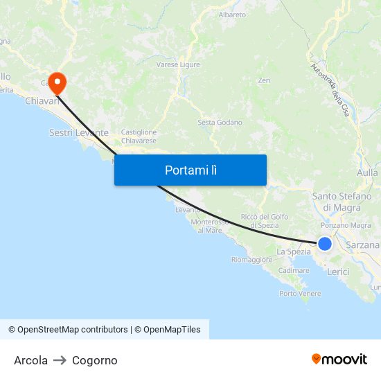 Arcola to Cogorno map