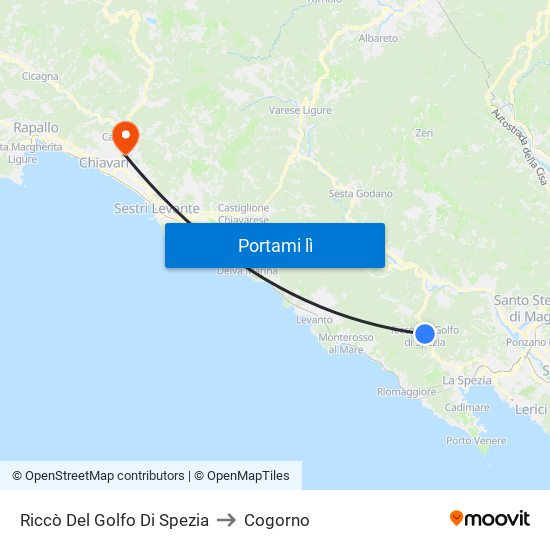 Riccò Del Golfo Di Spezia to Cogorno map