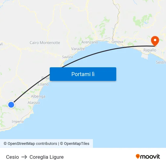 Cesio to Coreglia Ligure map