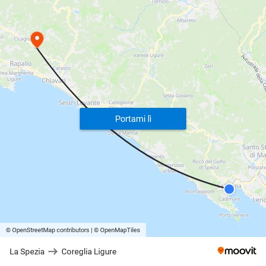 La Spezia to Coreglia Ligure map