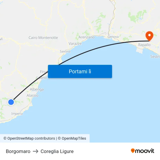 Borgomaro to Coreglia Ligure map